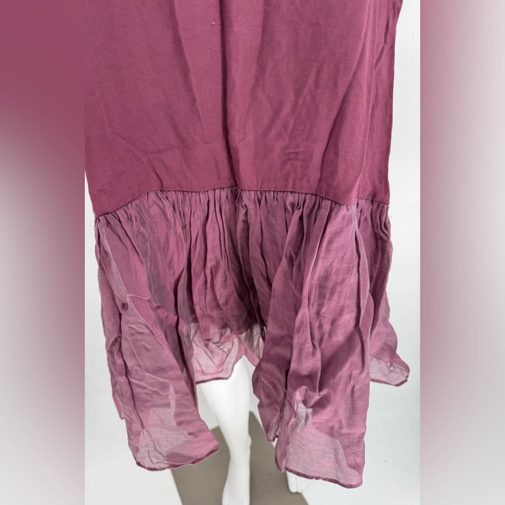 Bordeau Red Purple Ruffle Drop Waist Sleeveless Dress - Size Large - Oddy - Picture 2 of 4